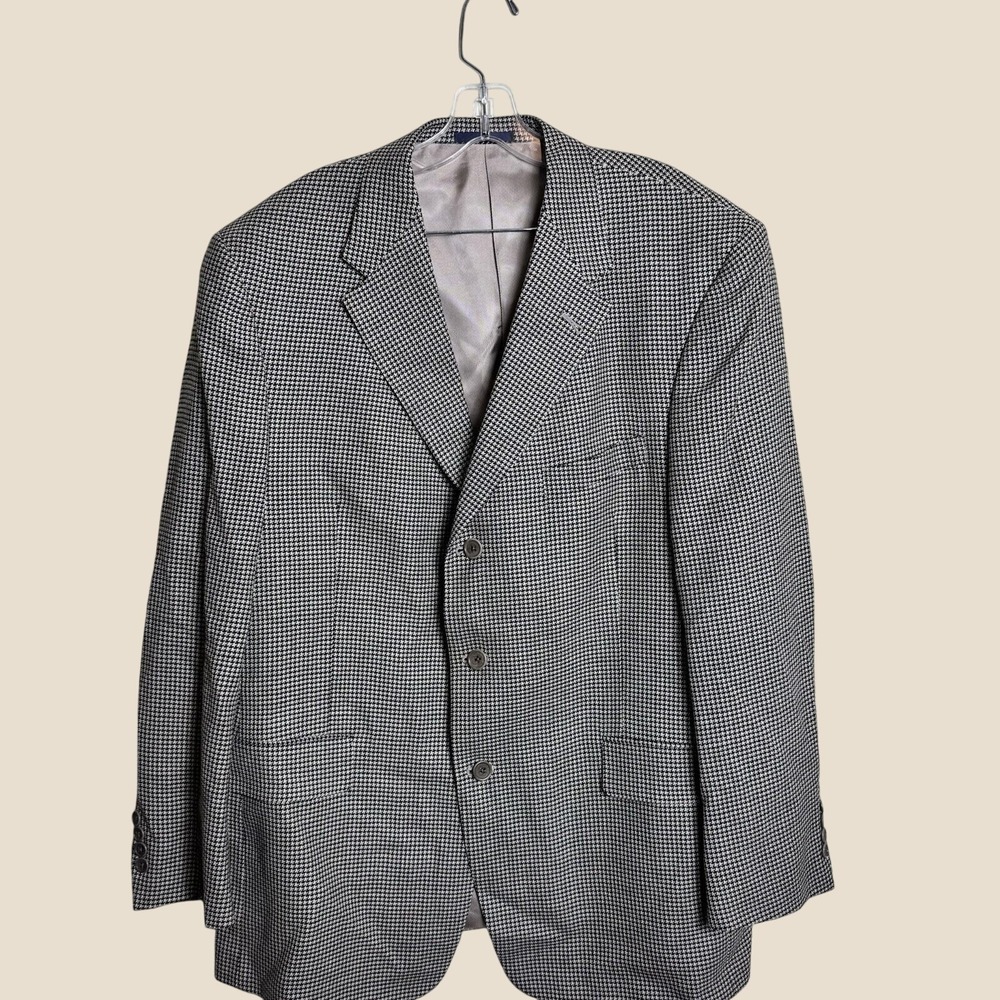 VTG Dillard's Mens Houndstooth Blazer 46R Academic Professor Sport Coat Jacket
